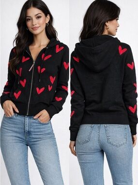 💓 MOMA Black Cardigan with Red Hearts – Size Small